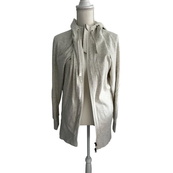ATHLETA Oatmeal Heathered Long Hoodie Zip Sweatshirt Size Small - Picture 7 of 9